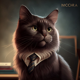 Cat as an A+ student in class studying
