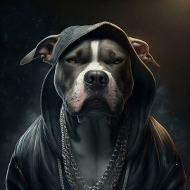 Kitten wearing a dark gray hoodie and silver necklaces like a rapper